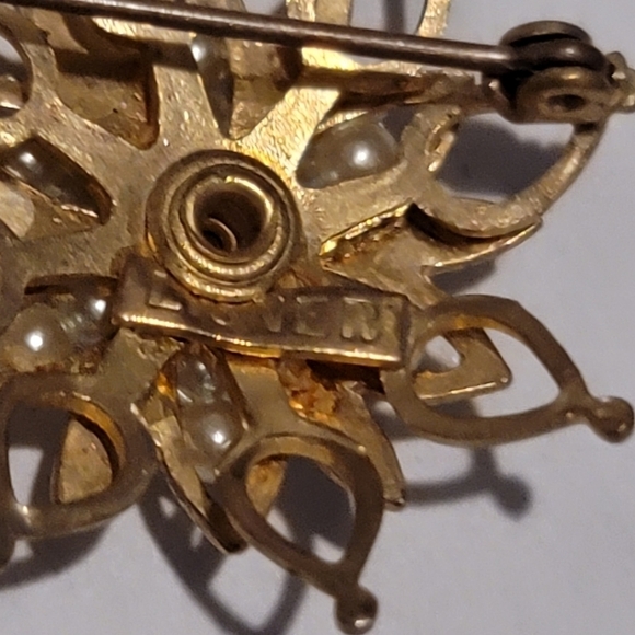 LISNER VINTAGE brooch gold tone pearls brown flower burst pearl - Picture 2 of 8